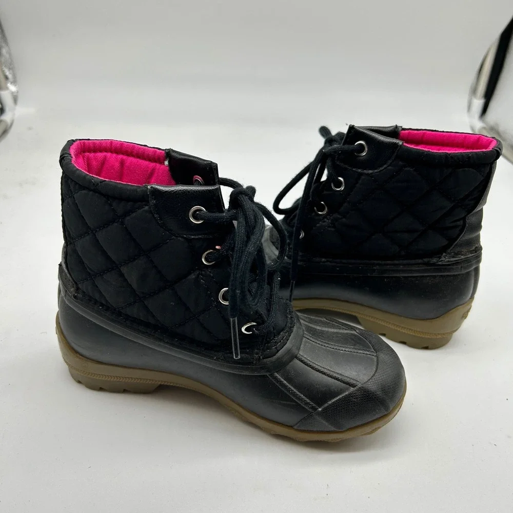 Sperry Port Boot Black Pink‎ Quilted Duck Boots Girl's Size 13M